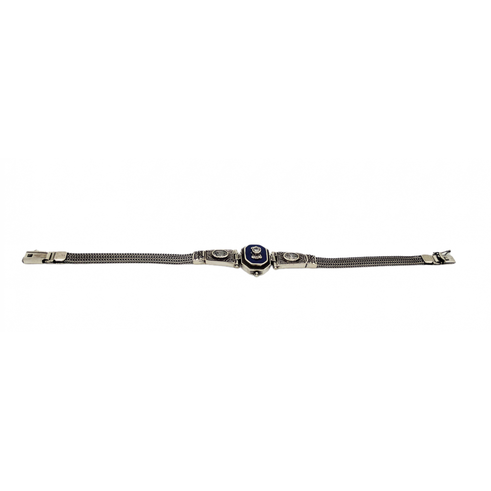 925° silver bracelet, chain with lapis lazuli and zircon