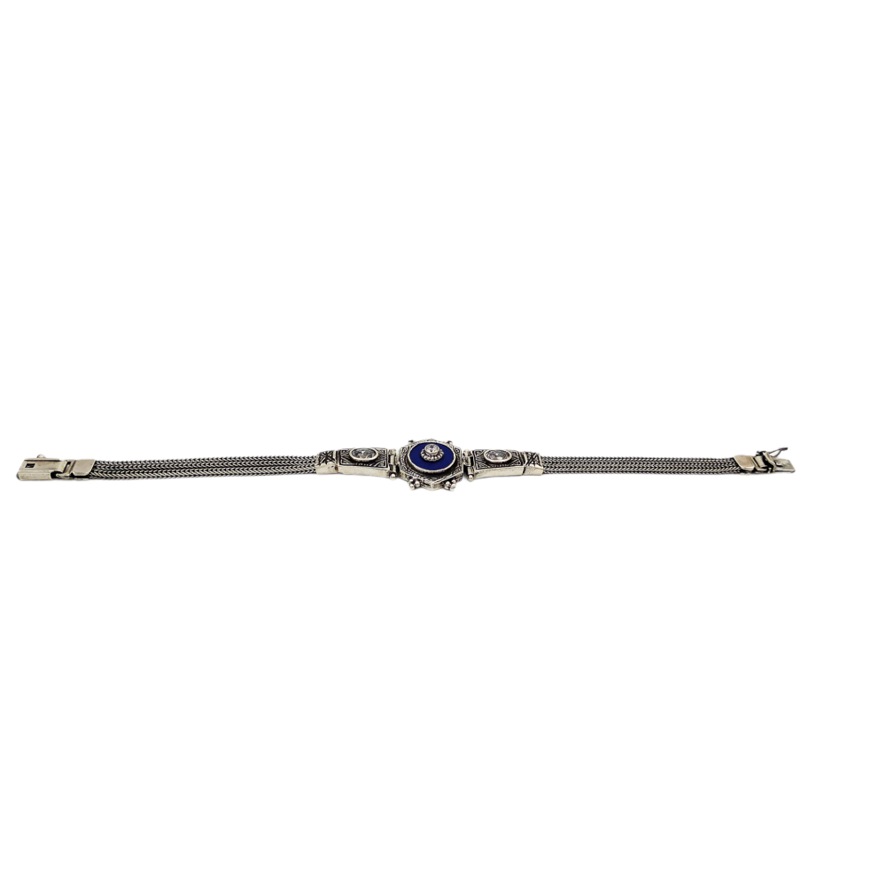 925° silver bracelet, chain with lapis lazuli and zircon