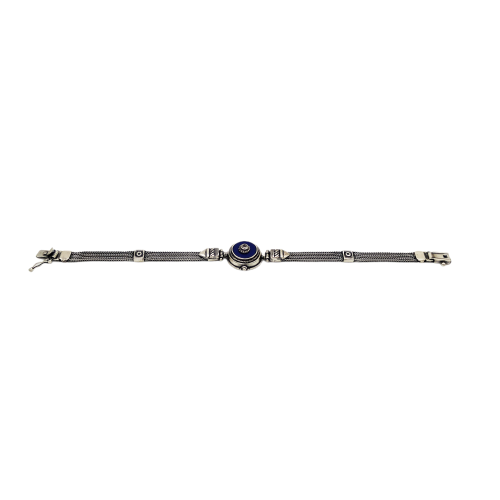 925° silver bracelet, chain with lapis lazuli and zircon