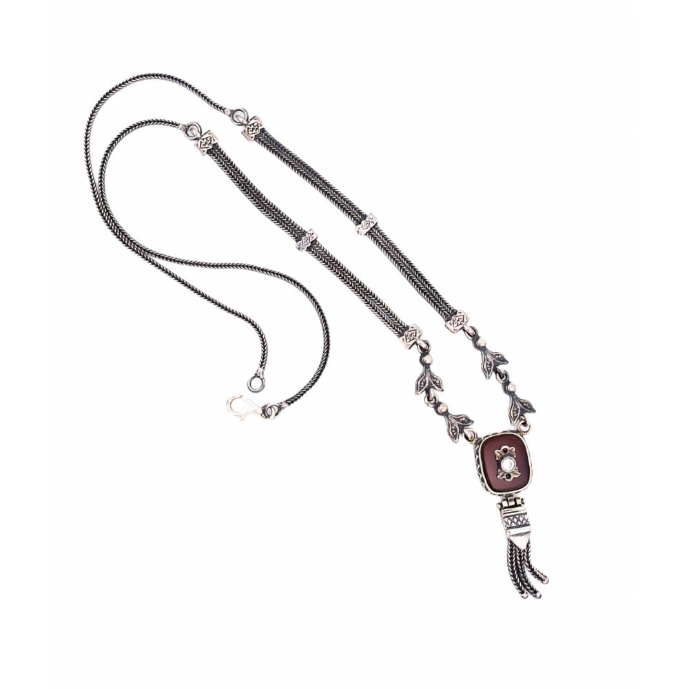 925° silver necklace, chained with agate and zircon