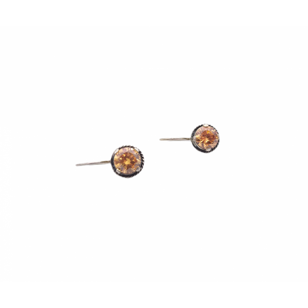 Ασημένια σκουλαρίκια 925°, με πορτοκαλί ζιργκόν 