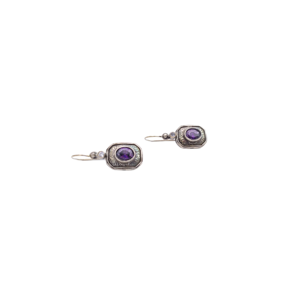 925° silver earrings, studded with 'butterfly', with purple zircon