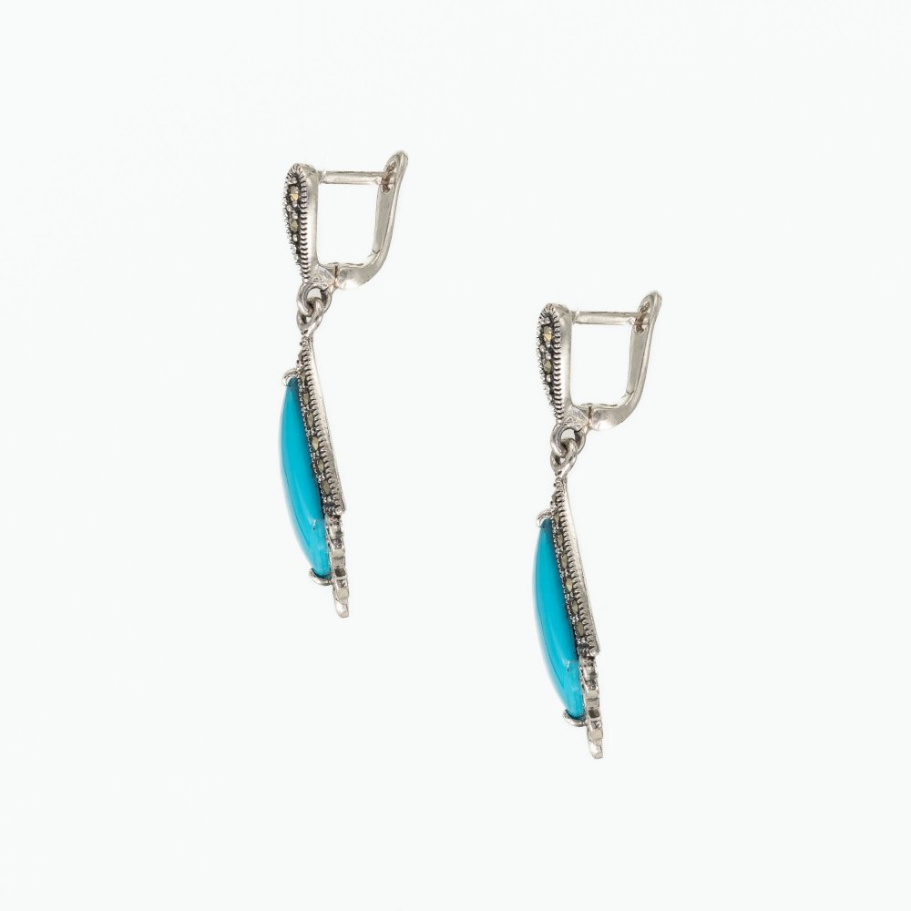 Ασημένια χειροποίητα σκουλαρίκια 925° μαρκασίτη με πάστα τιρκουάζ