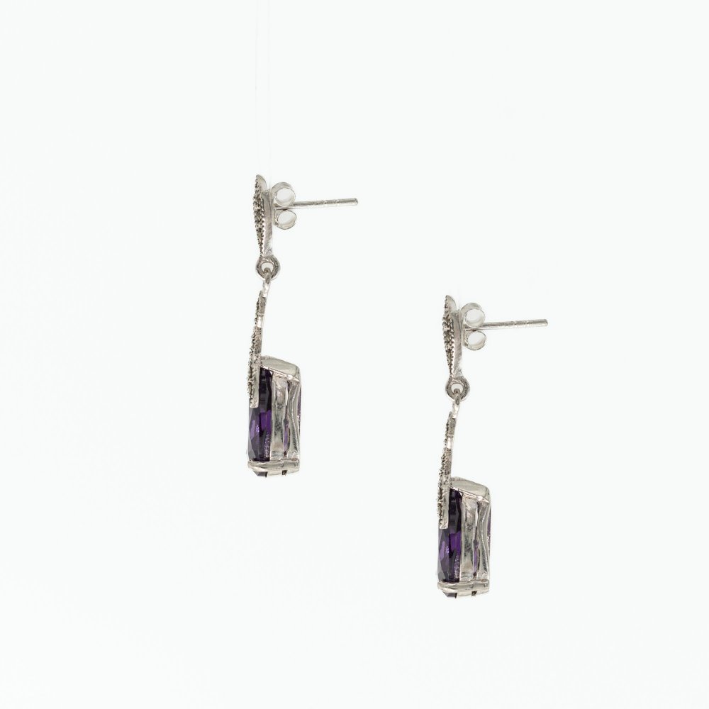Ασημένια χειροποίητα σκουλαρίκια 925° μαρκασίτη με αμέθυστο