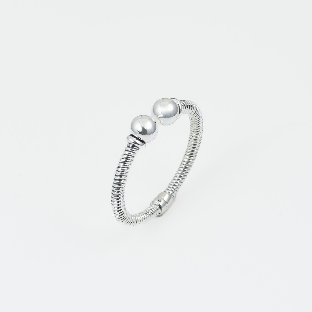 Ασημένιο επιπλατινωμένο ανοιγώμενο βραχιόλι 925° με μπίλιες και σκαλιστές λεπτομέρειες