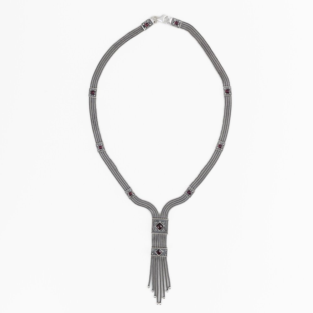 Ασημένιο χειροποίητο αλυσιδωτό κολιέ 925° με γρανάδα