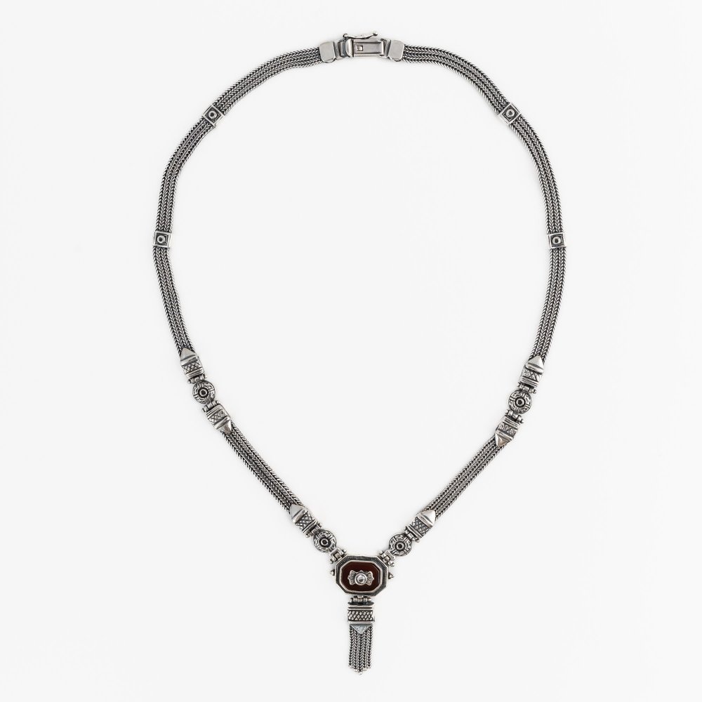 Ασημένιο χειροποίητο αλυσιδωτό κολιέ 925° με αχάτη