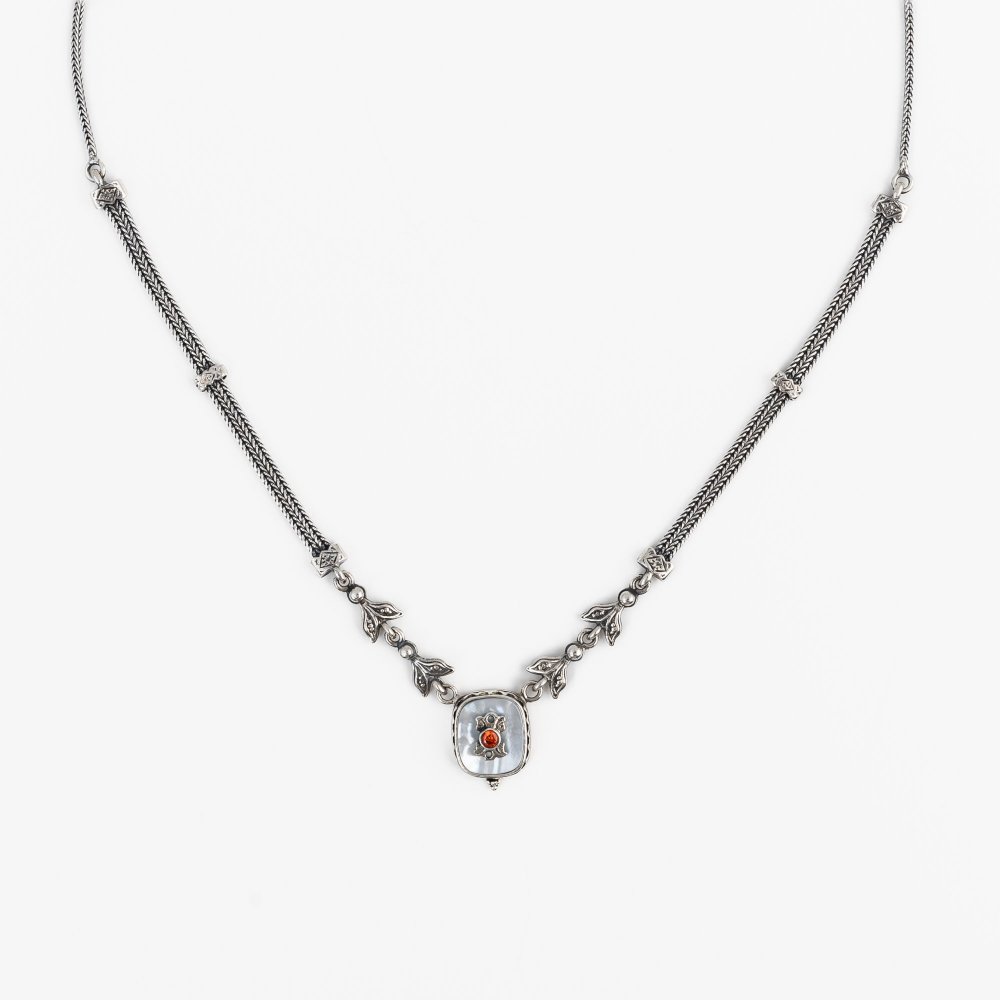 Ασημένιο χειροποίητο αλυσιδωτό κολιέ 925° με φίλντισι