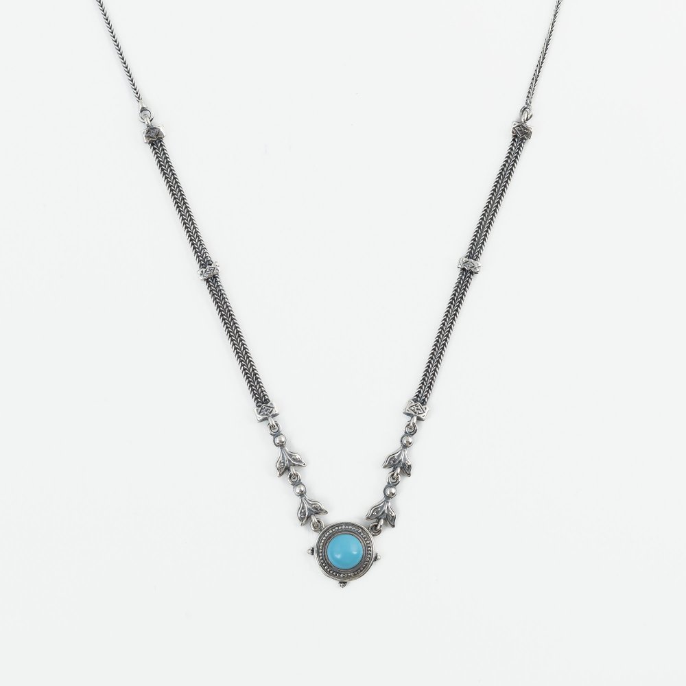 Ασημένιο χειροποίητο αλυσιδωτό κολιέ 925° με τιρκουάζ