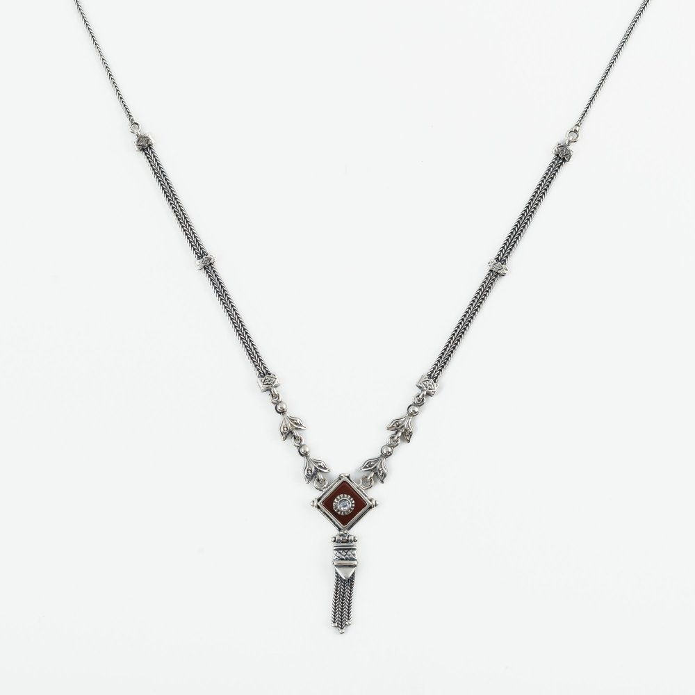 Ασημένιο χειροποίητο αλυσιδωτό κολιέ 925° με αχάτη