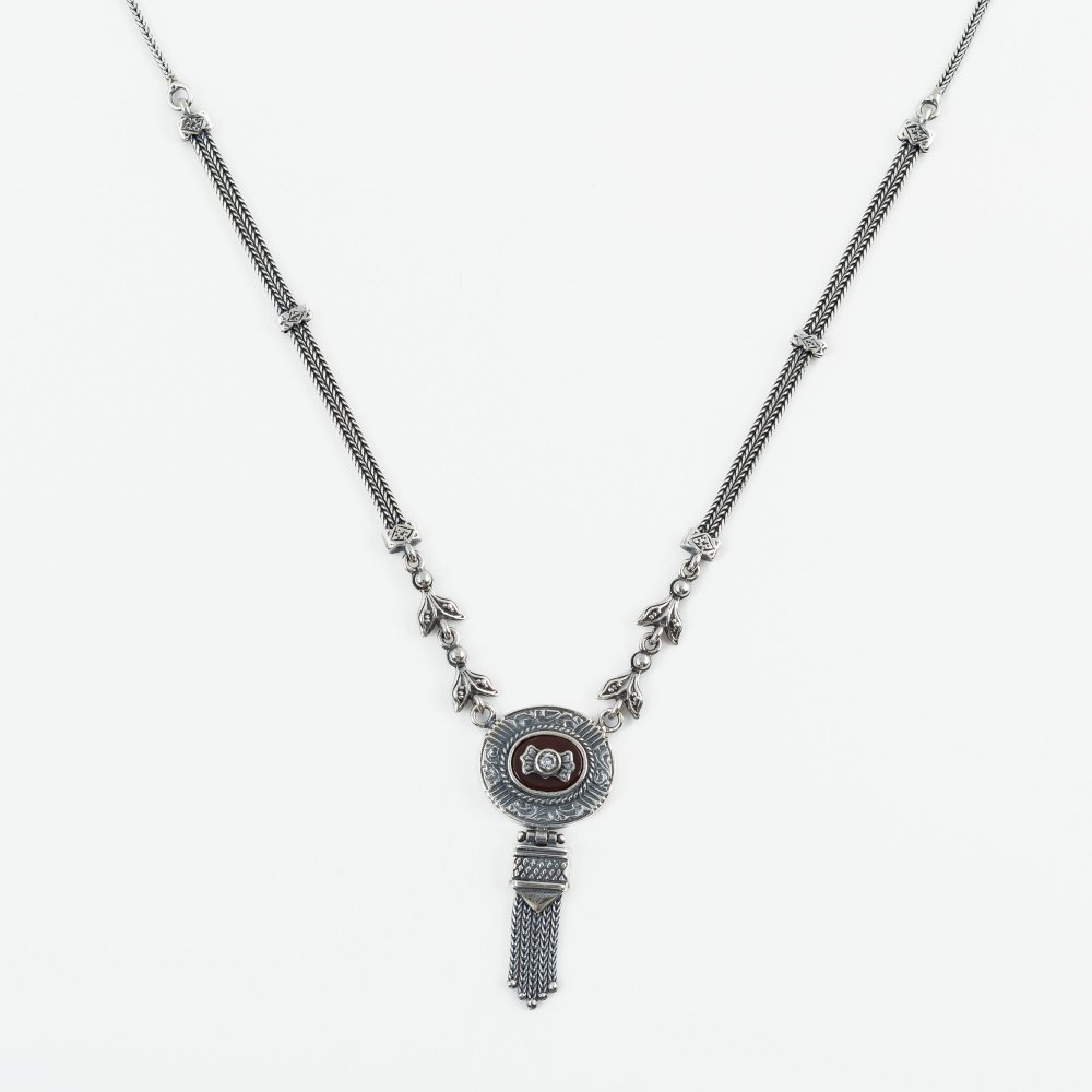 Ασημένιο χειροποίητο αλυσιδωτό κολιέ 925° με αχάτη