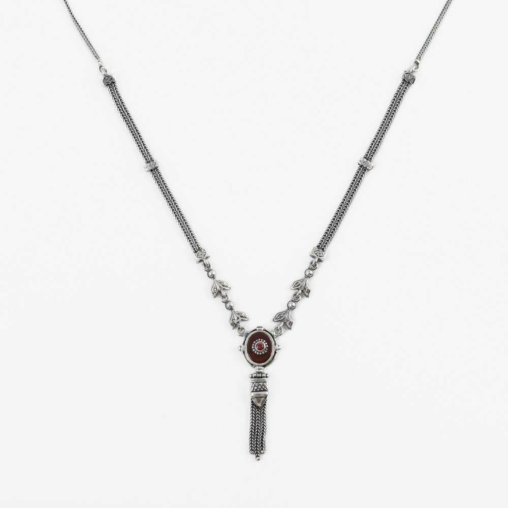 Ασημένιο χειροποίητο αλυσιδωτό κολιέ 925° με αχάτη