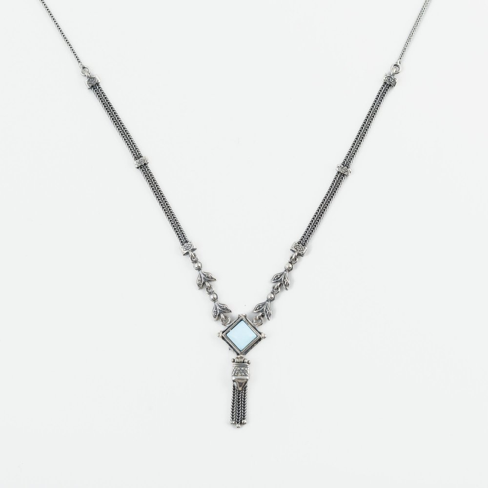 Ασημένιο χειροποίητο αλυσιδωτό κολιέ 925° με τιρκουάζ