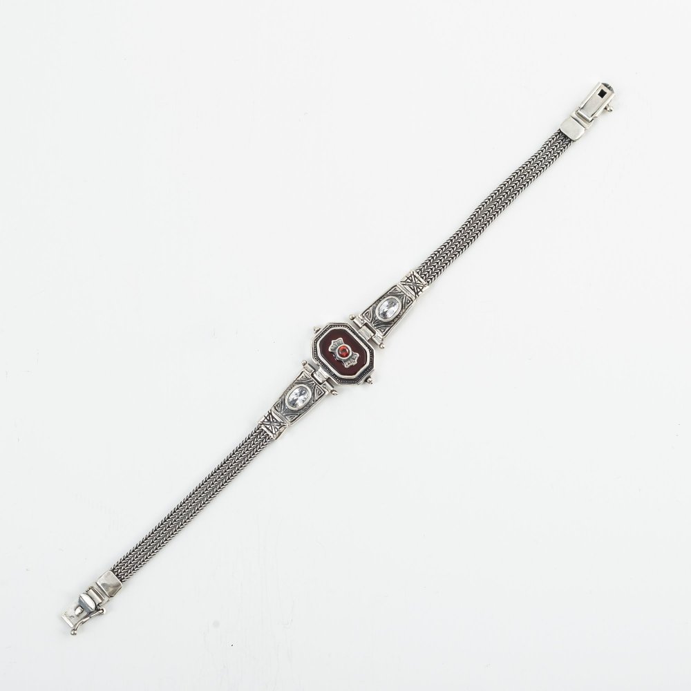 Ασημένιο χειροποίητο αλυσιδωτό βραχιόλι 925° με αχάτη