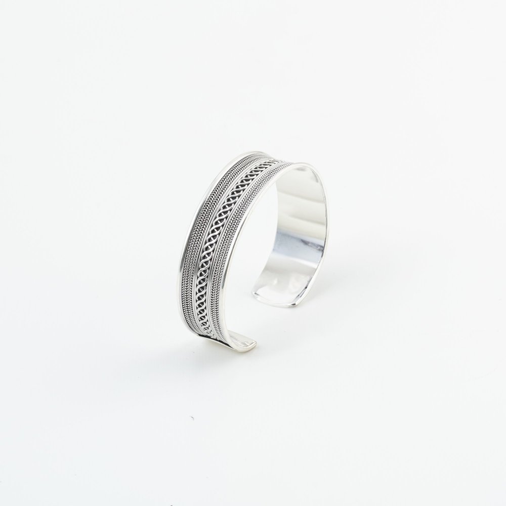 Ασημένιο σκαλιστό επιπλατινωμένο βραχιόλι 925° 