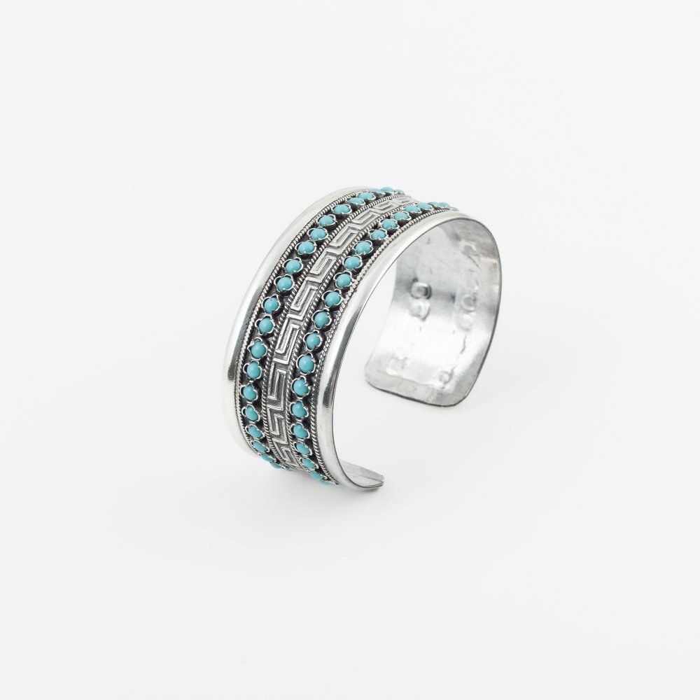 Ασημένιο σκαλιστό βραχιόλι 925° με μαίανδρο και πάστα τιρκουάζ