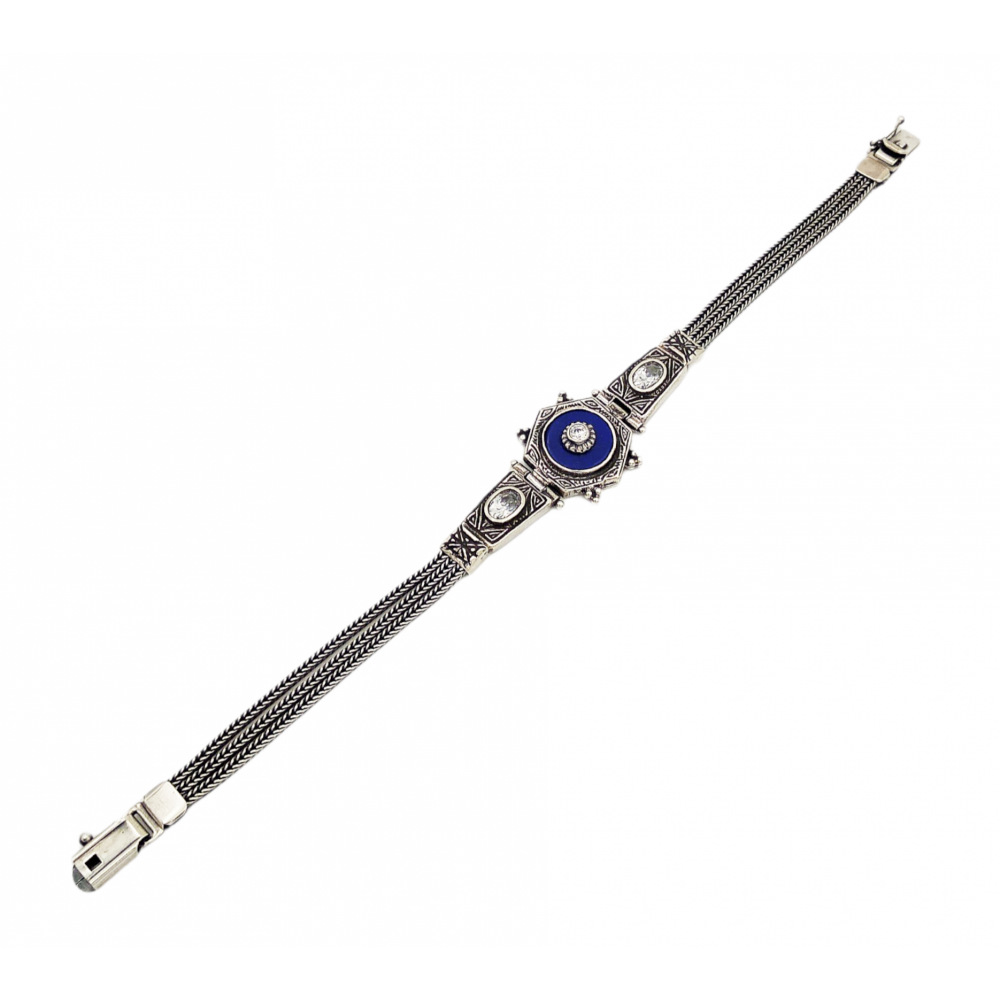 925° silver bracelet, chain with lapis lazuli and zircon