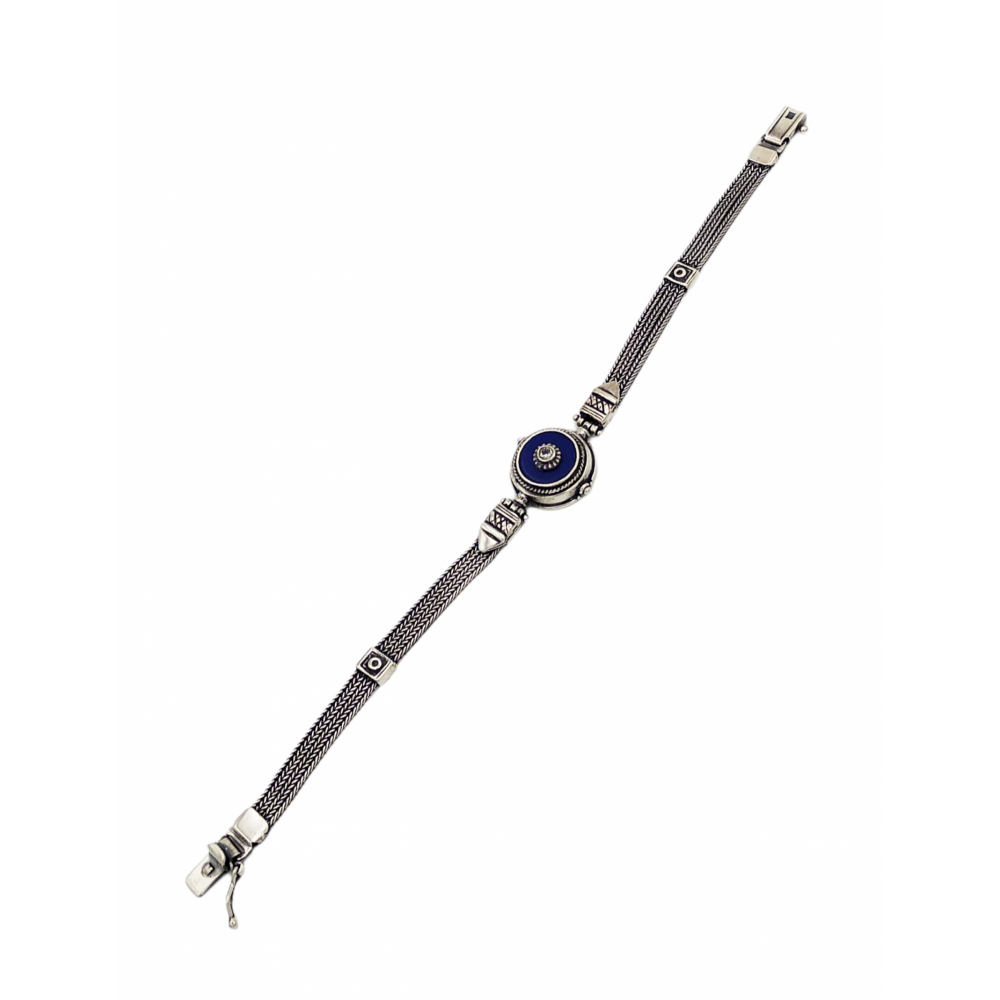 925° silver bracelet, chain with lapis lazuli and zircon