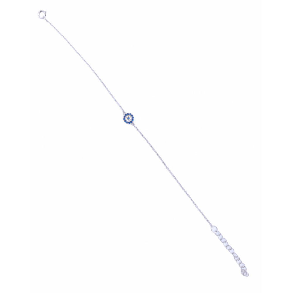 Ασημένιο βραχιόλι 925°, μάτι-στόχος με λευκά και μπλε ζιργκόν 
