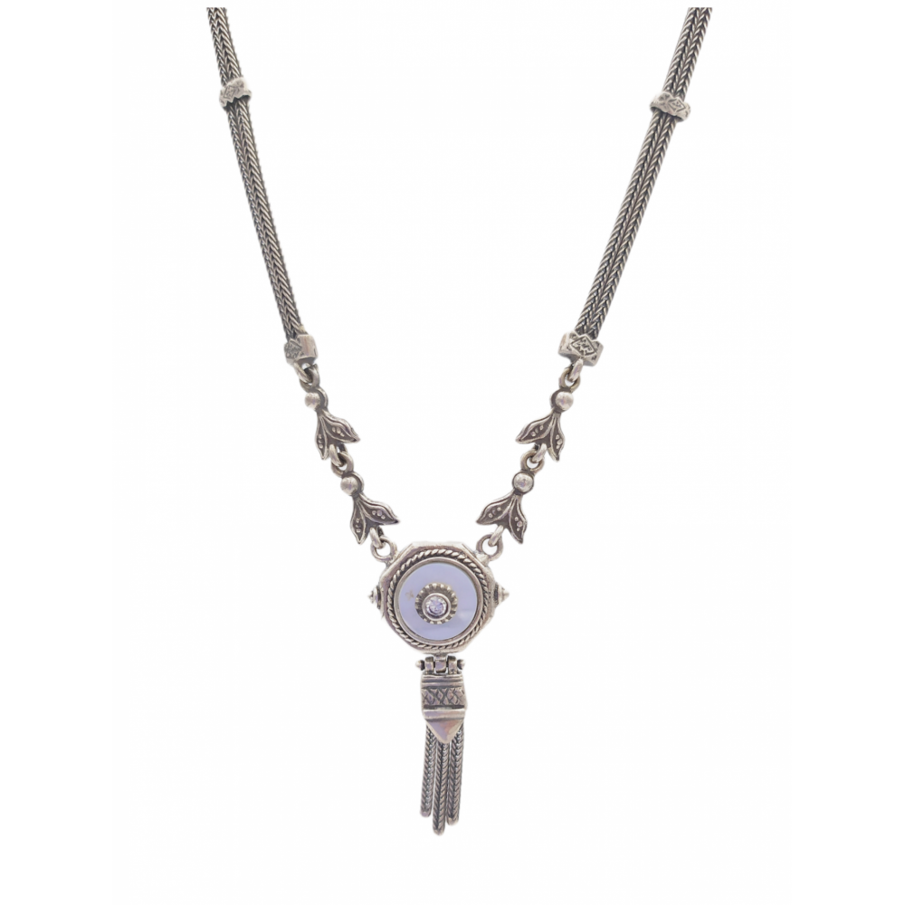 925° silver necklace, chained with mother-of-pearl and zircon