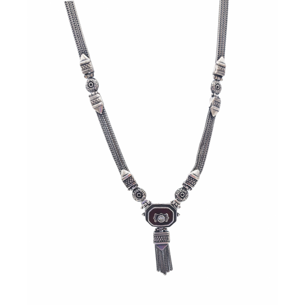 925° silver necklace, twisted chain, pendant with garnet and mother-of-pearl