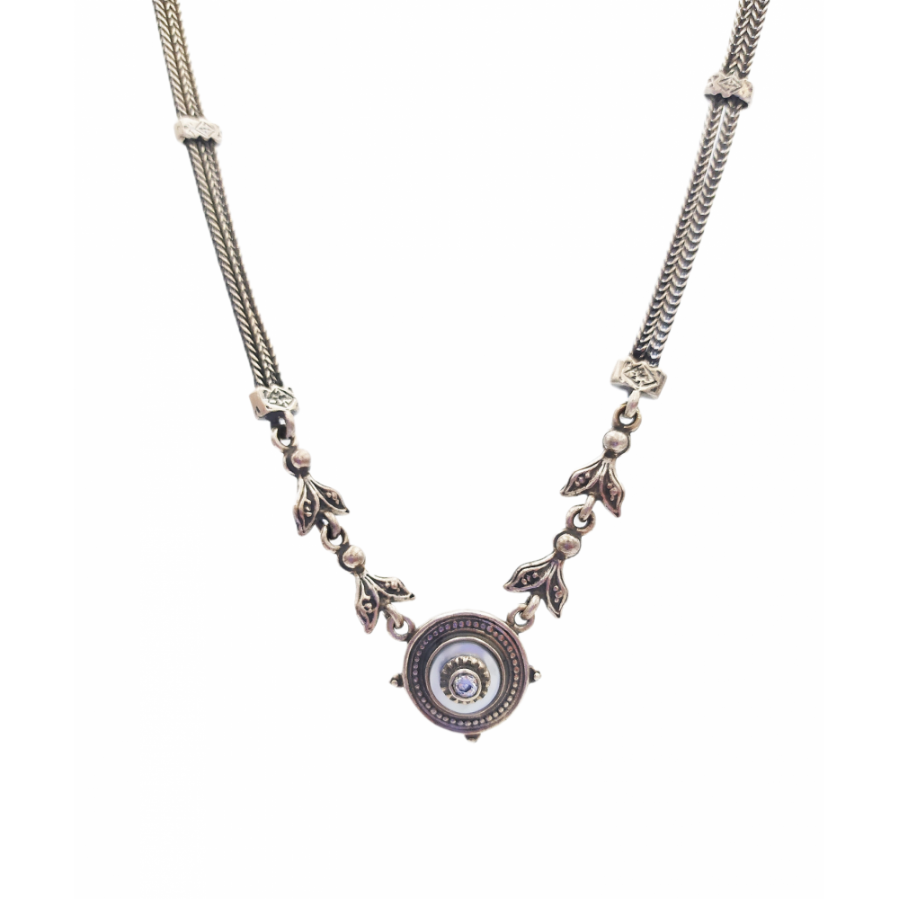 925° silver necklace, chained with mother-of-pearl and zircon