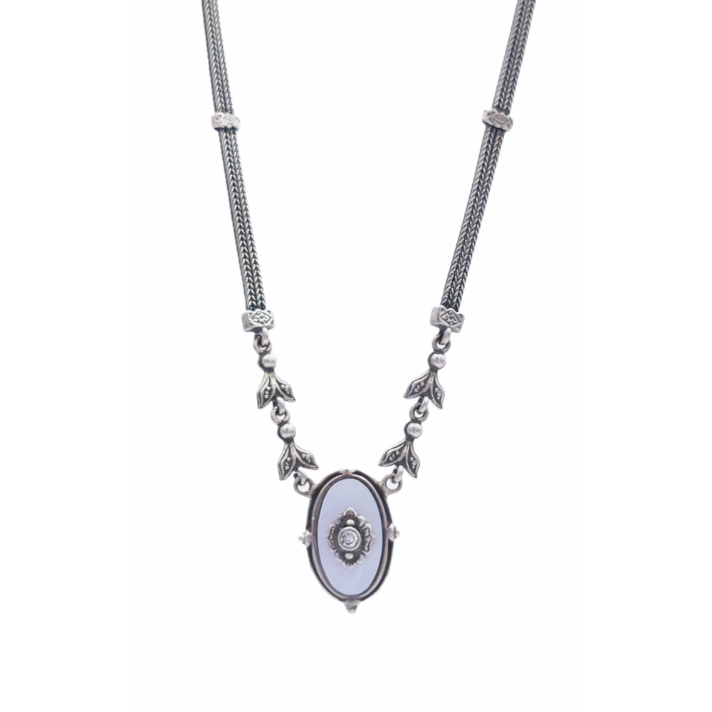 925° silver necklace, chained with mother-of-pearl and zircon