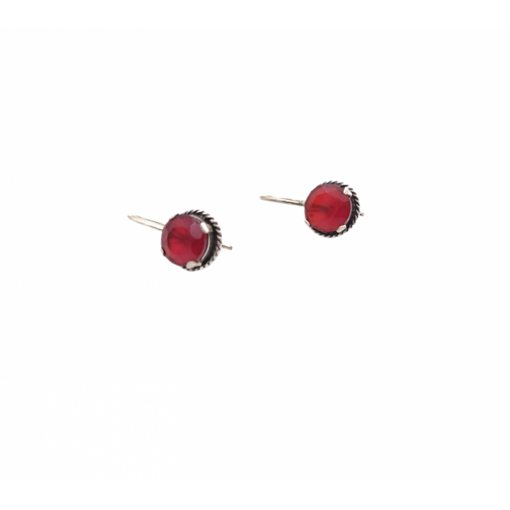 Ασημένια σκουλαρίκια 925°, με κόκκινο ζιργκόν 