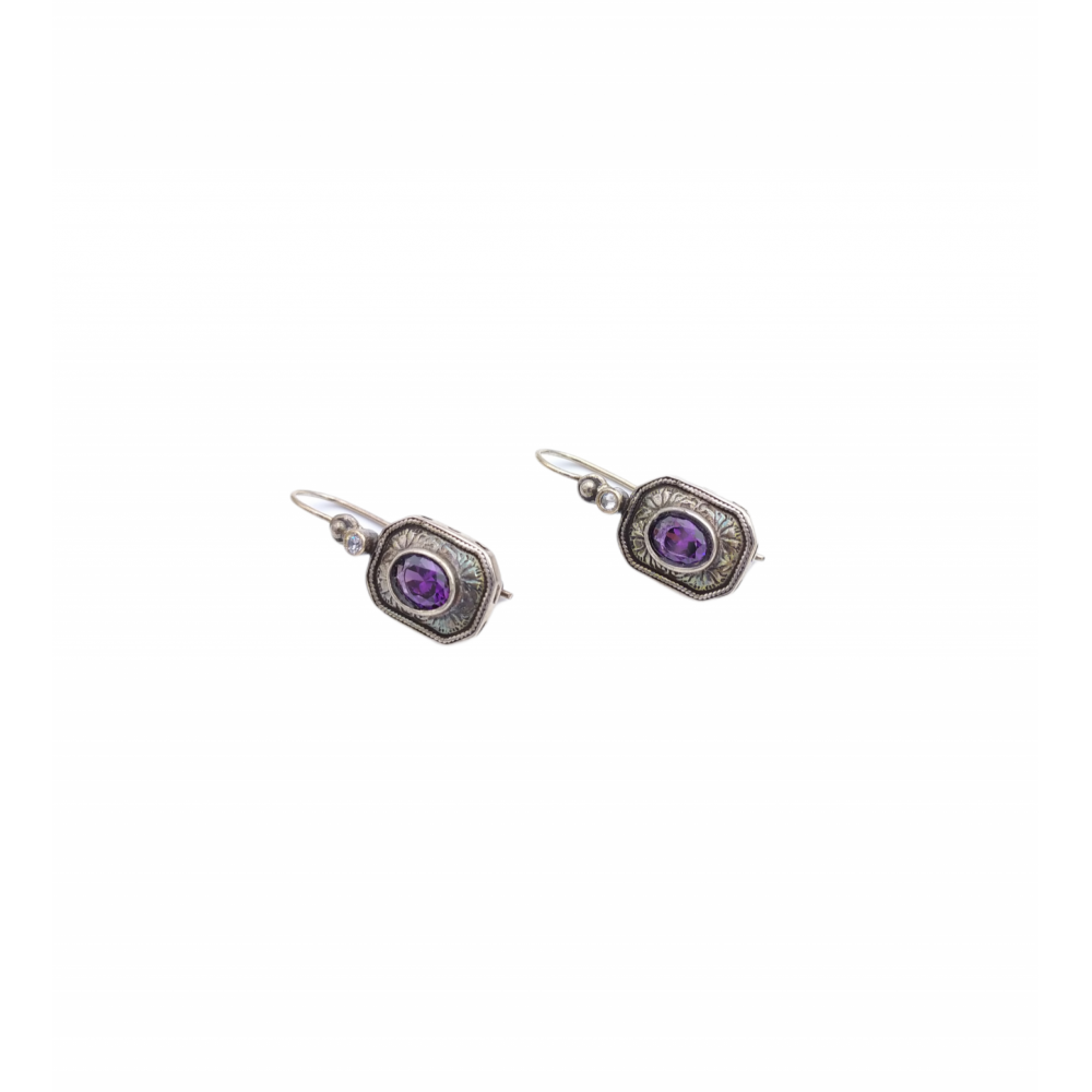 925° silver earrings, studded with 'butterfly', with purple zircon
