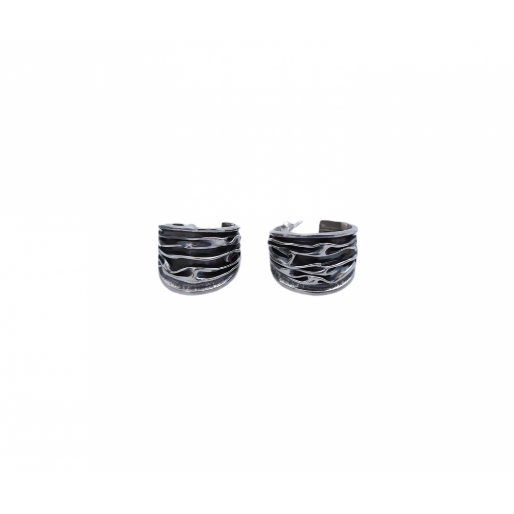 925 Sterling Silver Hoop Earrings with Irregular Lines