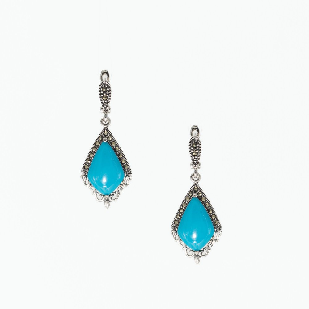 Ασημένια χειροποίητα σκουλαρίκια 925° μαρκασίτη με πάστα τιρκουάζ