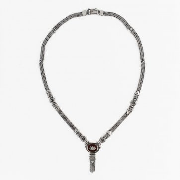 Moschos Ασημένιο χειροποίητο αλυσιδωτό κολιέ 925° με αχάτη