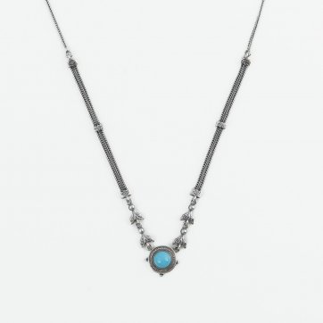 Moschos Ασημένιο χειροποίητο αλυσιδωτό κολιέ 925° με τιρκουάζ