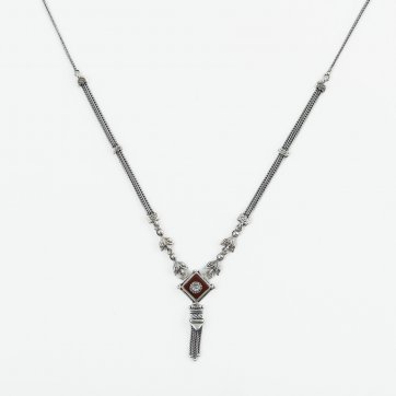 Moschos Ασημένιο χειροποίητο αλυσιδωτό κολιέ 925° με αχάτη