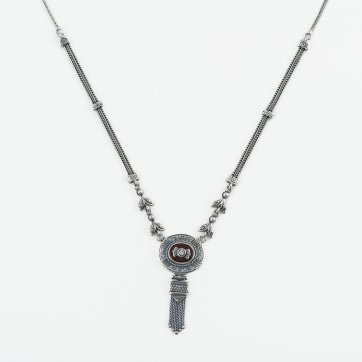 Moschos Ασημένιο χειροποίητο αλυσιδωτό κολιέ 925° με αχάτη