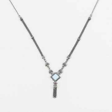 Moschos Ασημένιο χειροποίητο αλυσιδωτό κολιέ 925° με τιρκουάζ