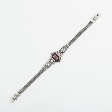 Moschos Ασημένιο χειροποίητο αλυσιδωτό βραχιόλι 925° με αχάτη