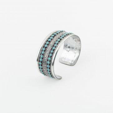 Moschos Ασημένιο σκαλιστό βραχιόλι 925° με μαίανδρο και πάστα τιρκουάζ