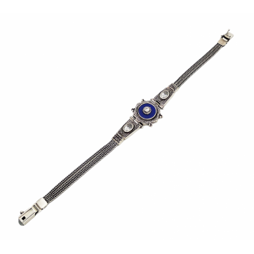 Moschos 925° silver bracelet, chain with lapis lazuli and zircon