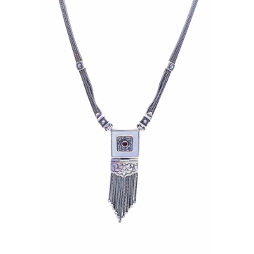 Moschos 925° silver necklace, chained with mother-of-pearl and garnet