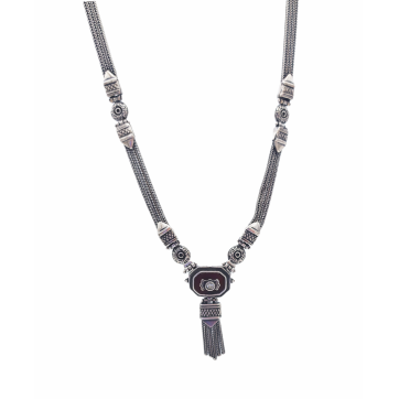 Moschos 925° silver necklace, twisted chain, pendant with garnet and mother-of-pearl