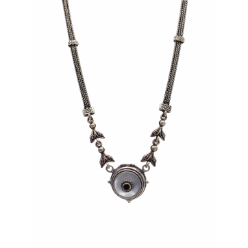 Moschos 925° silver necklace, chained with mother-of-pearl and garnet