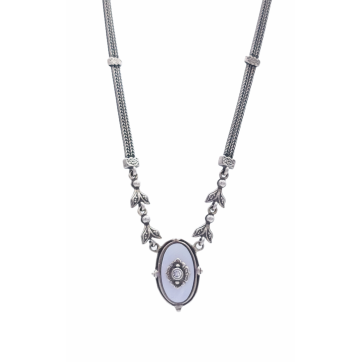 Moschos 925° silver necklace, chained with mother-of-pearl and zircon