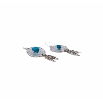 Moschos 925° silver earrings, dangling, dream catcher with raw turquoise