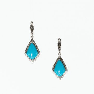 Moschos Ασημένια χειροποίητα σκουλαρίκια 925° μαρκασίτη με πάστα τιρκουάζ