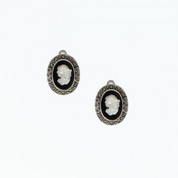 Moschos Ασημένια χειροποίητα σκουλαρίκια 925° μαρκασίτη με καμέο