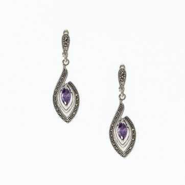 Moschos Ασημένια χειροποίητα σκουλαρίκια 925° με μαρκασίτη και αμέθυστο
