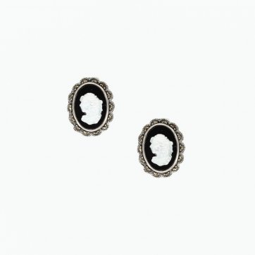 Moschos Ασημένια χειροποίητα σκουλαρίκια 925° μαρκασίτη με καμέο