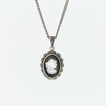 Moschos Ασημένιο μενταγιόν 925° μαρκασίτη με καμέο 